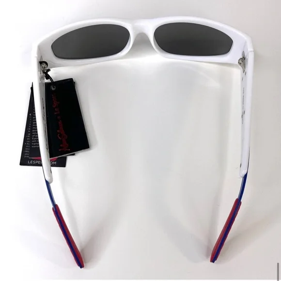 LE SPECS Adam Selman The Edge Sunglasses NEW White WIth Blue Mirror Lenses - Picture 9 of 16